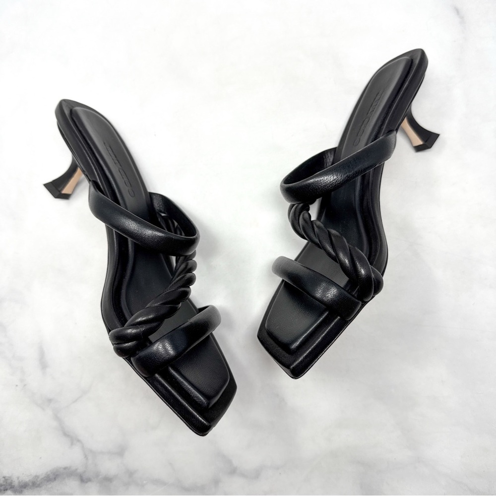 NEW Jimmy Choo Diosa 50 Braided Square Toe Low Kitten Heel Mule Sandals Black 38 - Picture 5 of 15